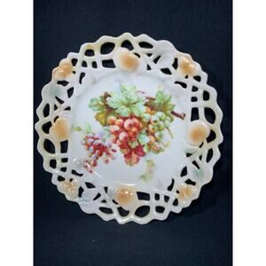 Reticulated Pierced Lusterware Plate Grape Design